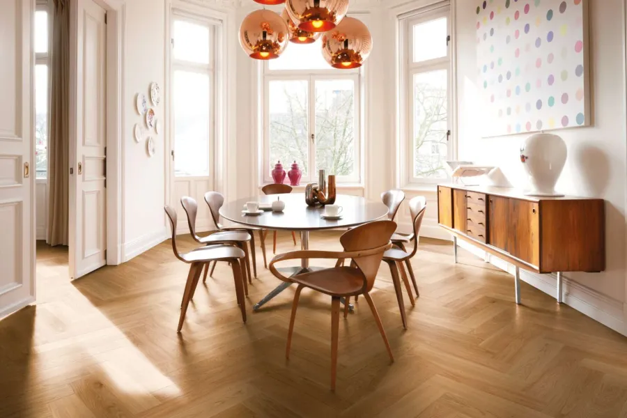 Herringbone Click Oak Transparent Adagio engineered hardwood flooring